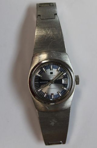 Vintage Swiss Tissot Seastar Ladies Automatic Watch Blue / Silver Two - tone Face 2