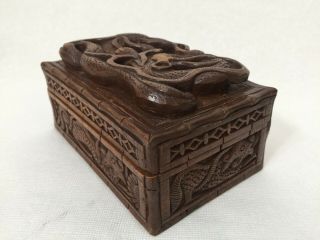 Vintage Chinese Hand Carved Dragon Wooden Jewelry Trinket Box,  5 3/4 