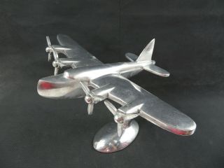 Vintage Chrome Aluminium Plane Art Deco Aeroplane On Stand Home Desk Collector