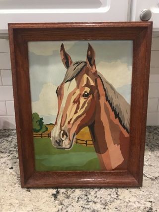 Vintage Paint By Number Horse Painting Canvas Framed Art Retro Western 50’s 60’s