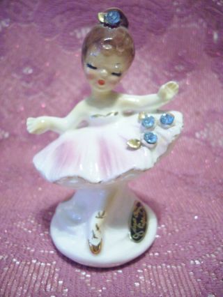 Rare Vtg Josef Ballerina Pink Tutu Girl Blue Stones W Stickers Figurine