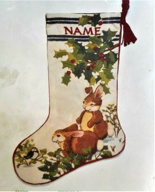 Rare Snow Bunnies Vintage Barbara Baatz Christmas Crewel Embroidery Stocking Kit