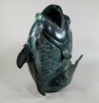 Bronze Koi Fish Statue Vase Figurine Art Sculpture Decor Asian Vintage Patina 2