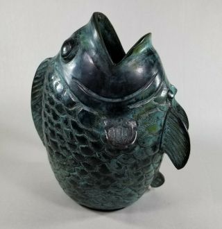 Bronze Koi Fish Statue Vase Figurine Art Sculpture Decor Asian Vintage Patina 3