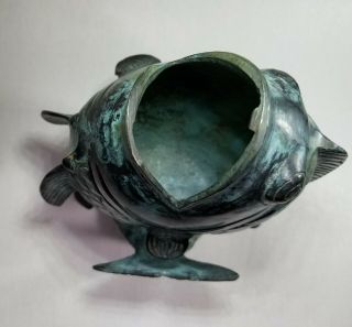 Bronze Koi Fish Statue Vase Figurine Art Sculpture Decor Asian Vintage Patina 6