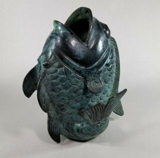 Bronze Koi Fish Statue Vase Figurine Art Sculpture Decor Asian Vintage Patina 7