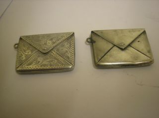 2 X Sterling Silver Envelope Shaped Stamp Case Holder