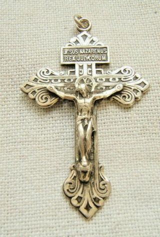 Vintage Sterling Silver Crucifix Jesus Nazarenus Rex Judaeorum Pendant