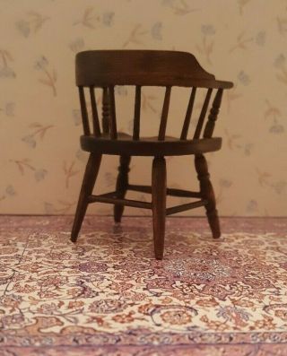Dollhouse miniature vintage 18th c.  low back Windsor/captain ' s chair,  signed 3