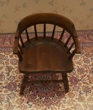 Dollhouse miniature vintage 18th c.  low back Windsor/captain ' s chair,  signed 4