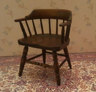 Dollhouse miniature vintage 18th c.  low back Windsor/captain ' s chair,  signed 5