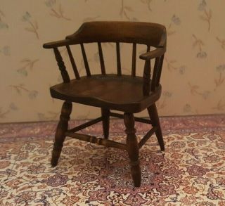 Dollhouse miniature vintage 18th c.  low back Windsor/captain ' s chair,  signed 7