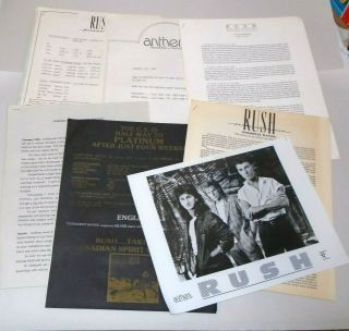 Rush Canadian Band Press Kit Papers Photo Vintage Memorabilia