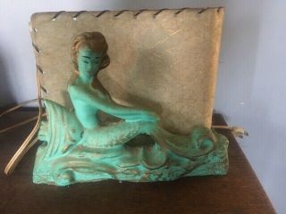 Vintage Mid Century Modern Mcm Chalkware Mermaid Lamp Shade