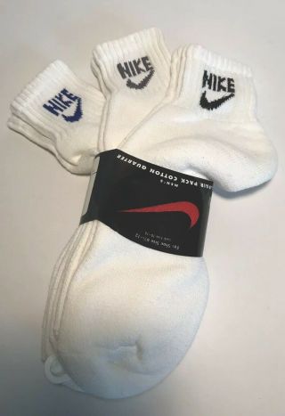Vtg 70’s - 80’s Nike Nwt Old Stock White Crew Socks Old Logo 3 Pair Pkg