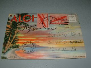 1944 Wwii Navy Postcard Folder,  From Honolulu Hawaii,  With Navy Censor Stamp