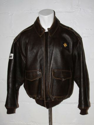 Vtg Avirex A - 2 Flight Bomber Jacket Brown W Map Lining & Patches Sz L Large