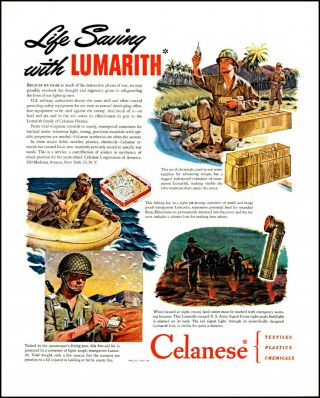 1945 World War 2 Army Lumarith Us Soldiers Life Raft Vintage Art Print Ad Adl58