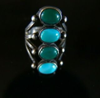 Vintage Zuni Row Work Turquoise And Silver Ring Large Stones And Raindrops