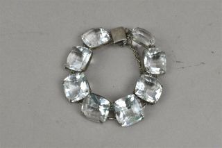 Vintage Sterling Silver Bracelet Clear Glass Rhinestones Square Stones