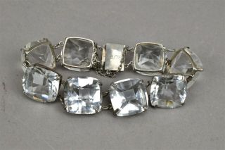 Vintage Sterling Silver Bracelet Clear Glass Rhinestones Square Stones 2