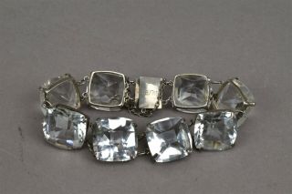 Vintage Sterling Silver Bracelet Clear Glass Rhinestones Square Stones 3