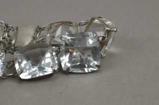 Vintage Sterling Silver Bracelet Clear Glass Rhinestones Square Stones 4