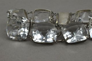Vintage Sterling Silver Bracelet Clear Glass Rhinestones Square Stones 5