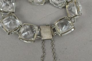 Vintage Sterling Silver Bracelet Clear Glass Rhinestones Square Stones 6