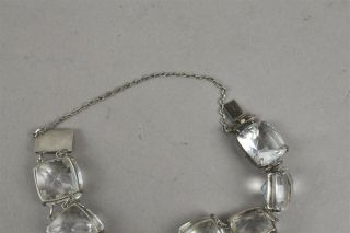 Vintage Sterling Silver Bracelet Clear Glass Rhinestones Square Stones 8