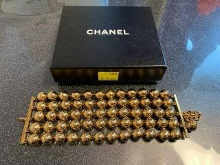 Auth Chanel Vintage Rare Bracelet Gold Full L8.  6 Inch Ladies Bangle F/s