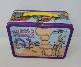 RARE VINTAGE THE ROAD RUNNER WARNER BROS TIN METAL LUNCHBOX LUNCH BOX 1970 ' S 2