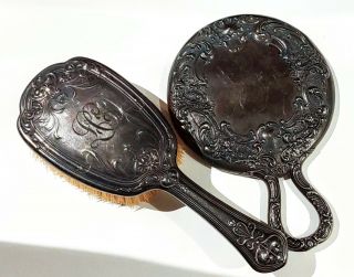 Antique Sterling Silver Mirror And Brush - Weighs 150 Grams - Victorian Vanity Set