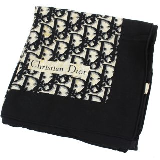 Christian Dior Logos Trotter 100 Silk Scarf Wraps Black Vintage Auth P833 M
