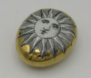 Vintage Fornasetti Porcelain Gold Paperweight Sun Face 3x3.  75” Italy/milano