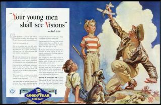 1943 J.  C.  Leyendecker Us Army Pilot Kids Color Art Big Goodyear Vintage Print Ad