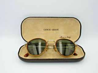 Vintage Giorgio Armani Tortoise Silver Gatsby Sunglasses 101 742 And Case