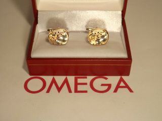 Vintage Omega Watch Movement: Cufflinks.  Cal 485.  Dated 1970s.  On Solid Silver