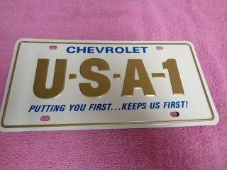 Vintage Nos Chevrolet License Plate Usa - 1 U - S - A - 1 (gold) Metal Rare