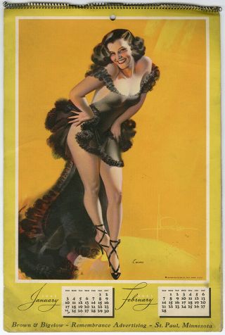 Vintage Rolf Armstrong Complete 1943 Six Page Spiral Bound Pin - Up Calendar Rare