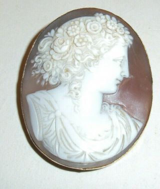 Antique Well Carved Real Cameo Shell Brooch Mid Victorian Cm