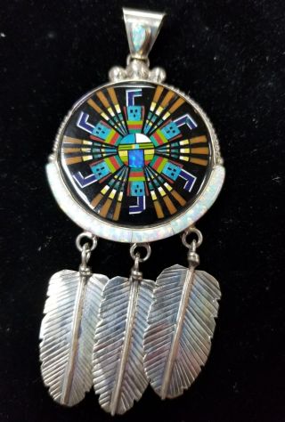 Vintage Native American Zuni Sterling Natural Stone Mosaic Pendant