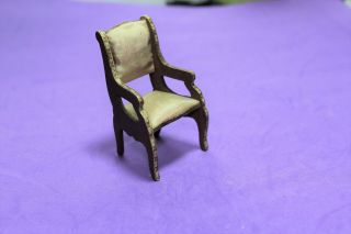 Vtg Antique Dollhouse Miniature Furniture Wood Silk Arm Chair Germany 1900