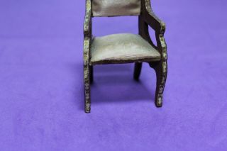 Vtg Antique DollHouse Miniature Furniture Wood Silk Arm Chair Germany 1900 2