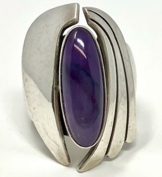 Modernist Artist Juan Willie Amethyst Ring Sz 7 Navajo Sterling Silver 12.  6g Vtg