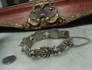 Art Deco Vintage Sterling Silver Heavy Rare Leaf Mexican Bracelet