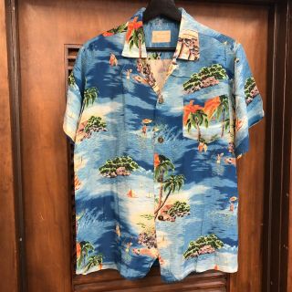Vintage 1950’s Tropical Natives Pattern Loop Collar Crepe Hawaiian Shirt - M