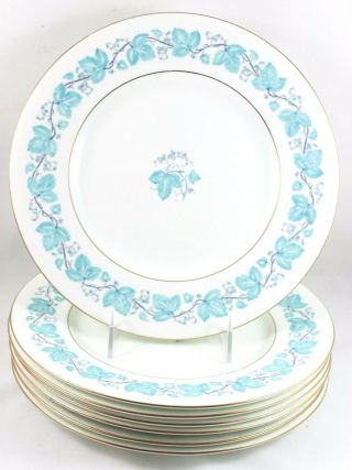 Set 6 Dinner Plates Vintage Minton Bone China Turquoise Blue S366 Enamel Gold