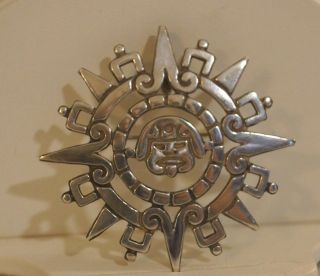 Vintage Brooch Pendant Taxco Mexico Aztec Sun Sterling Silver