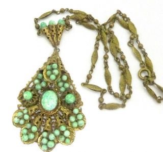 Vintage Czech Neiger Peking Glass Chain Link Necklace - Art Deco Metal Necklace